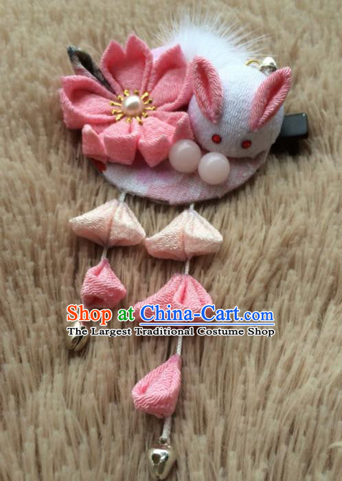 Traditional Japan Pink Sakura Rabbit Tassel Hair Stick Japanese Kimono Hair Accessories for Women