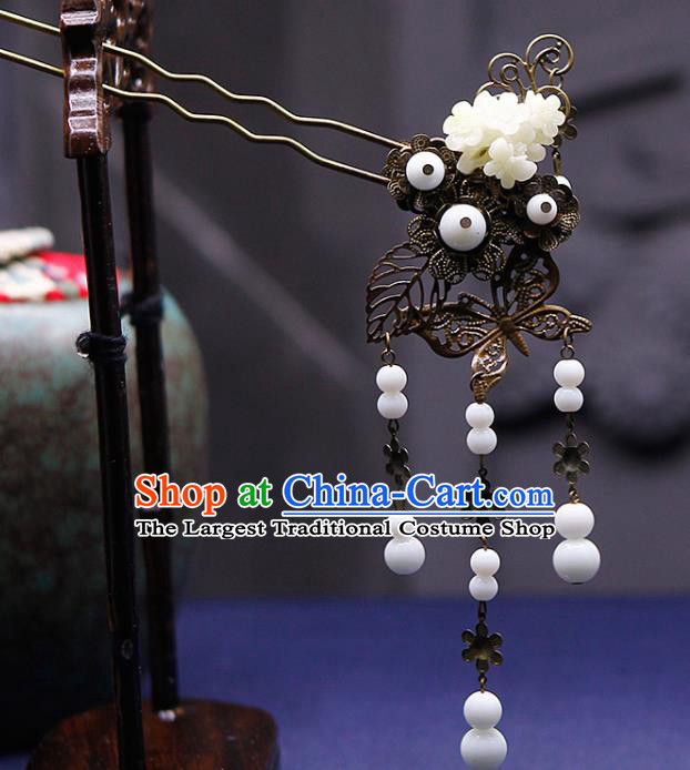 Traditional China Ancient Princess White Beads Tassel Hairpins Chinese Hanfu Hair Accessories for Women
