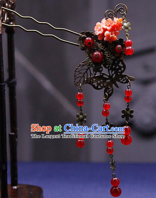 Traditional China Ancient Princess Red Beads Tassel Hairpins Chinese Hanfu Hair Accessories for Women