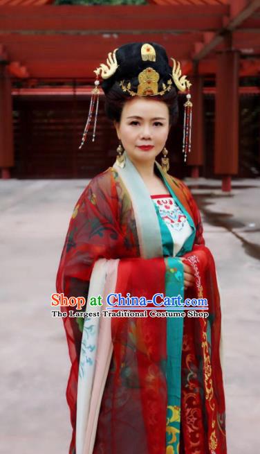 Traditional Chinese Tang Dynasty Queen Mother Embroidered Hanfu Dress Ancient Drama Empress Dowager Historical Costume for Women