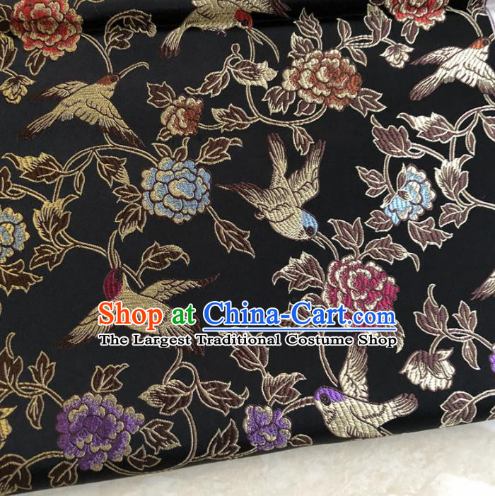 Asian Chinese Traditional Peony Birds Pattern Design Black Brocade Fabric Silk Fabric Chinese Fabric Asian Material