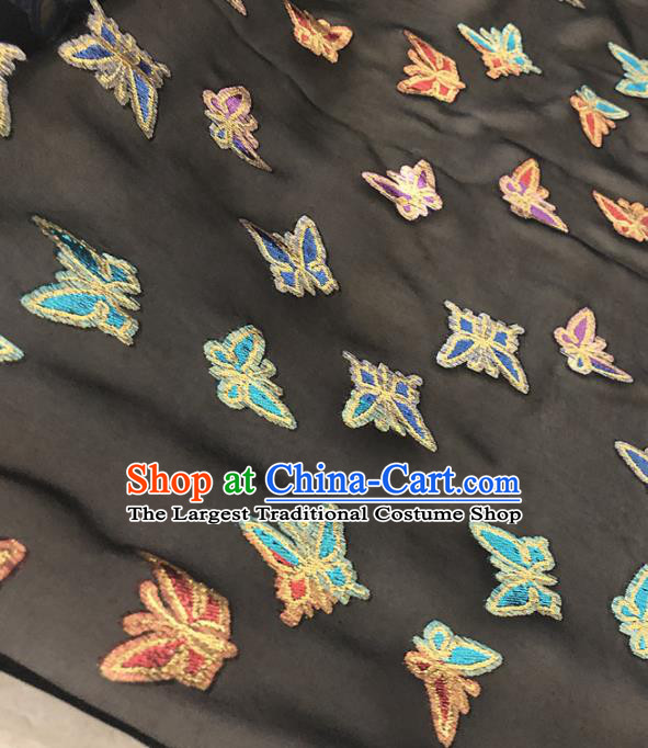 Asian Chinese Traditional Embroidered Butterfly Pattern Design Black Brocade Fabric Silk Fabric Chinese Fabric Asian Material