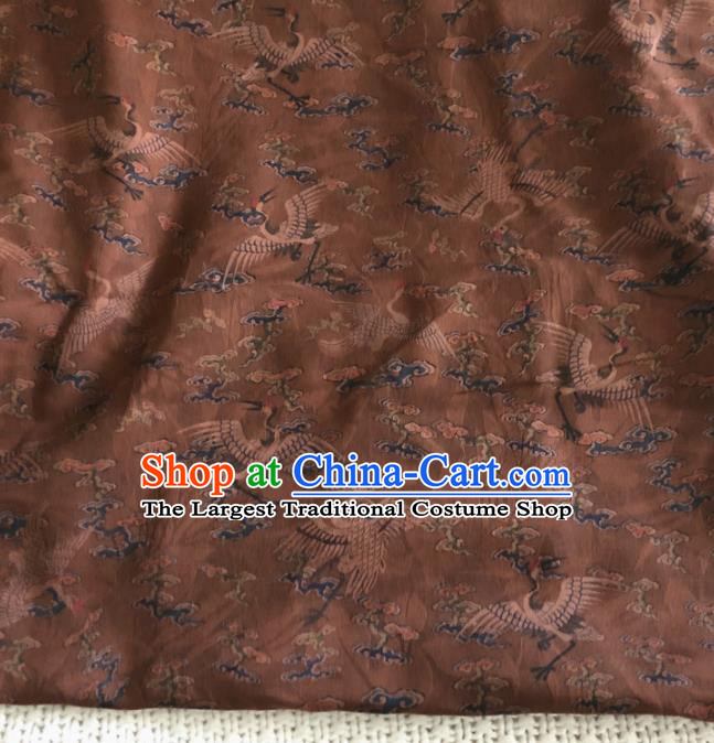 Asian Chinese Traditional Cranes Pattern Design Brown Brocade Fabric Silk Fabric Chinese Fabric Asian Material