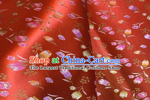 Asian Chinese Traditional Tulip Pattern Design Red Brocade Fabric Silk Fabric Chinese Fabric Asian Material