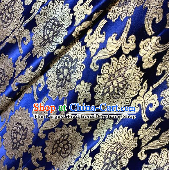 Asian Chinese Traditional Buddhism Lotus Pattern Design Deep Blue Brocade Fabric Silk Fabric Chinese Fabric Asian Material