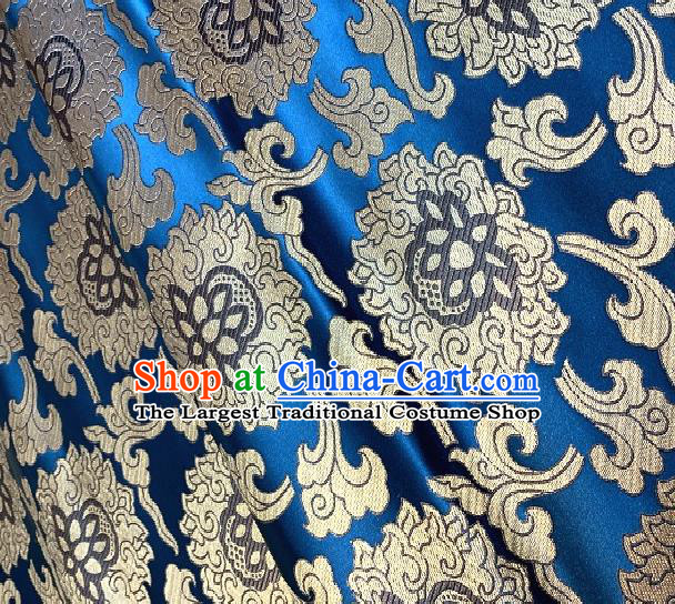 Asian Chinese Traditional Buddhism Lotus Pattern Design Lake Blue Brocade Fabric Silk Fabric Chinese Fabric Asian Material