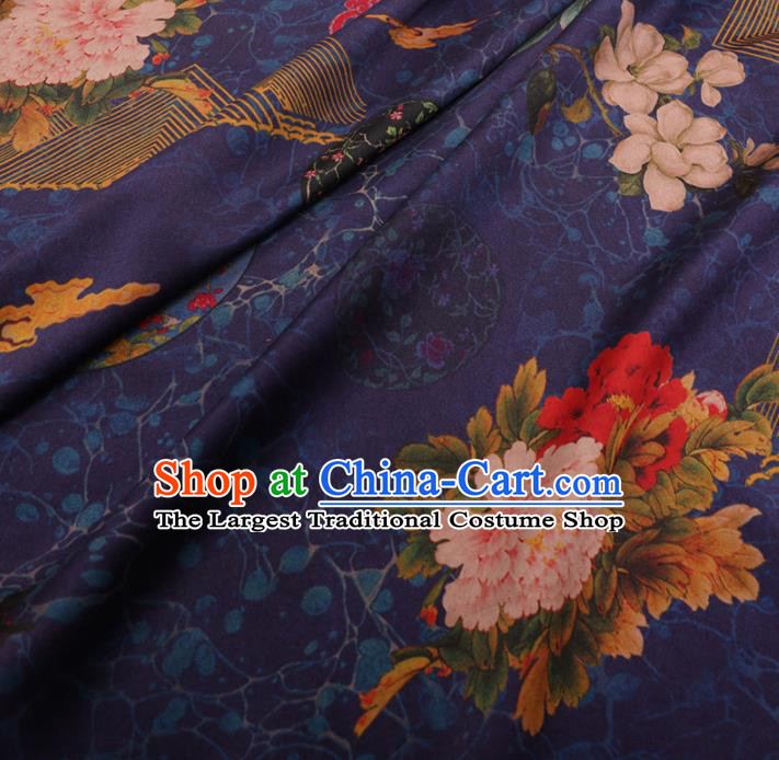 Chinese Traditional Moon Peony Pattern Design Purple Satin Watered Gauze Brocade Fabric Asian Silk Fabric Material