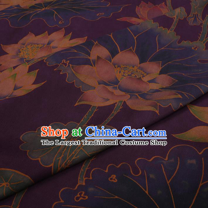 Chinese Traditional Lotus Pattern Design Purple Satin Watered Gauze Brocade Fabric Asian Silk Fabric Material