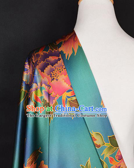 Chinese Traditional Peony Pattern Design Green Satin Watered Gauze Brocade Fabric Asian Silk Fabric Material