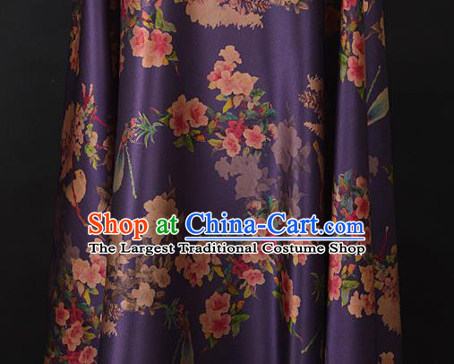 Chinese Traditional Peach Blossom Pattern Design Purple Satin Watered Gauze Brocade Fabric Asian Silk Fabric Material