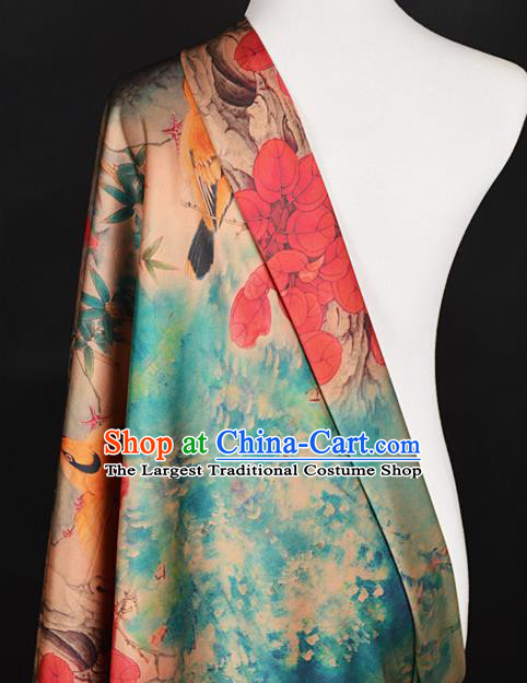 Chinese Traditional Flowers Pattern Design Green Satin Watered Gauze Brocade Fabric Asian Silk Fabric Material
