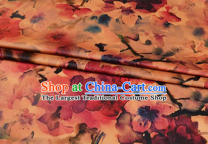 Chinese Traditional Peach Blossom Pattern Design Satin Watered Gauze Brocade Fabric Asian Silk Fabric Material