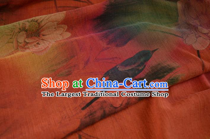 Chinese Traditional Lotus Pattern Design Orange Satin Watered Gauze Brocade Fabric Asian Silk Fabric Material
