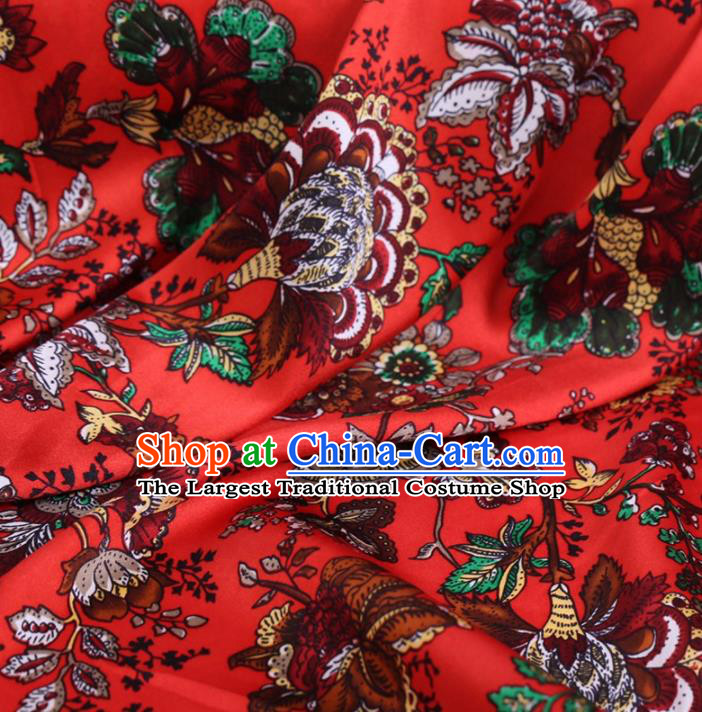 Chinese Traditional Cockscomb Pattern Design Red Satin Watered Gauze Brocade Fabric Asian Silk Fabric Material
