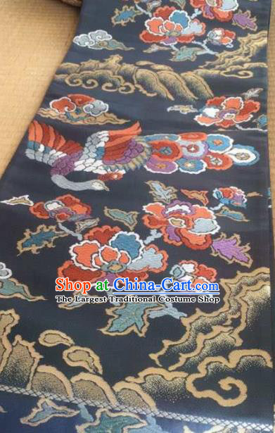 Chinese Traditional Embroidered Peony Pattern Design Black Brocade Fabric Asian Silk Fabric Chinese Fabric Material