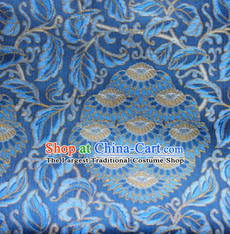 Chinese Traditional Lotus Pattern Design Blue Brocade Fabric Asian Silk Fabric Chinese Fabric Material