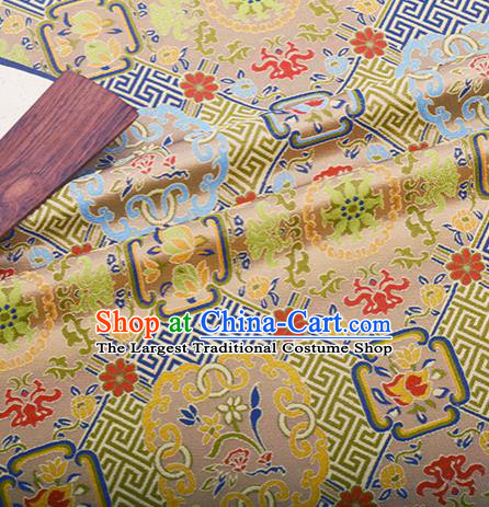 Chinese Traditional Hanfu Silk Fabric Classical Pattern Design Light Golden Brocade Tang Suit Fabric Material