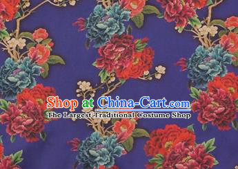 Chinese Traditional Peony Flowers Pattern Design Bluish Violet Satin Watered Gauze Brocade Fabric Asian Silk Fabric Material