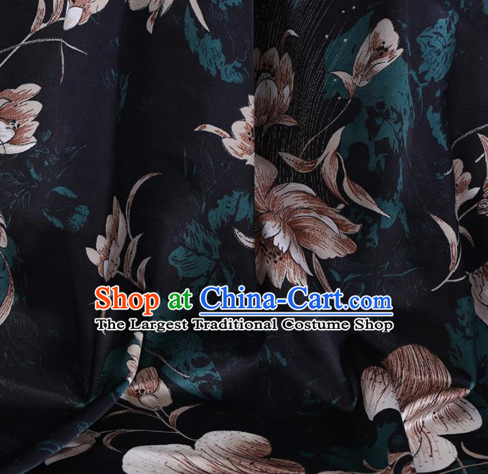 Chinese Traditional Flowers Pattern Design Atrovirens Satin Watered Gauze Brocade Fabric Asian Silk Fabric Material