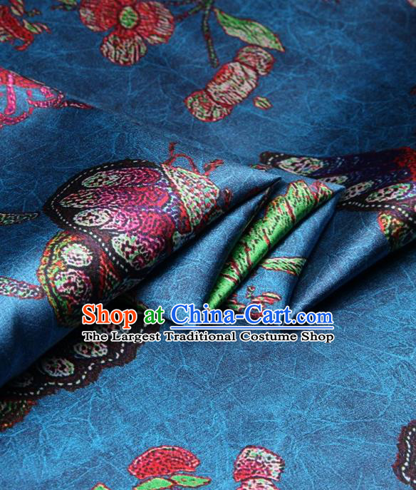 Chinese Traditional Butterfly Pattern Design Blue Satin Watered Gauze Brocade Fabric Asian Silk Fabric Material