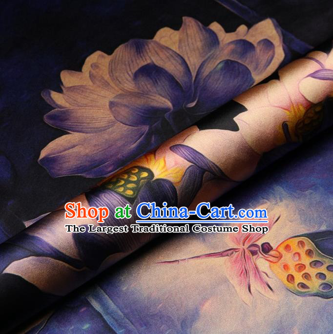 Chinese Traditional Lotus Flowers Pattern Design Purple Satin Watered Gauze Brocade Fabric Asian Silk Fabric Material