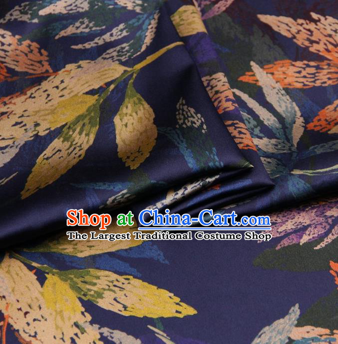 Chinese Traditional Leaf Pattern Design Purple Satin Watered Gauze Brocade Fabric Asian Silk Fabric Material