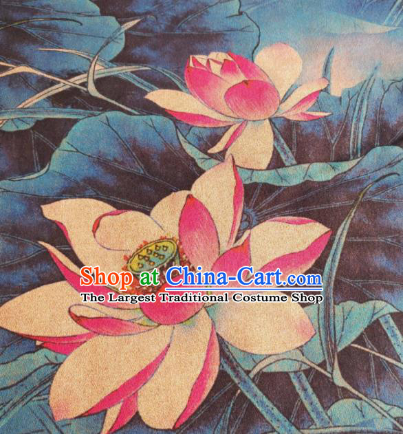 Chinese Traditional Pink Lotus Pattern Design Satin Watered Gauze Brocade Fabric Asian Silk Fabric Material