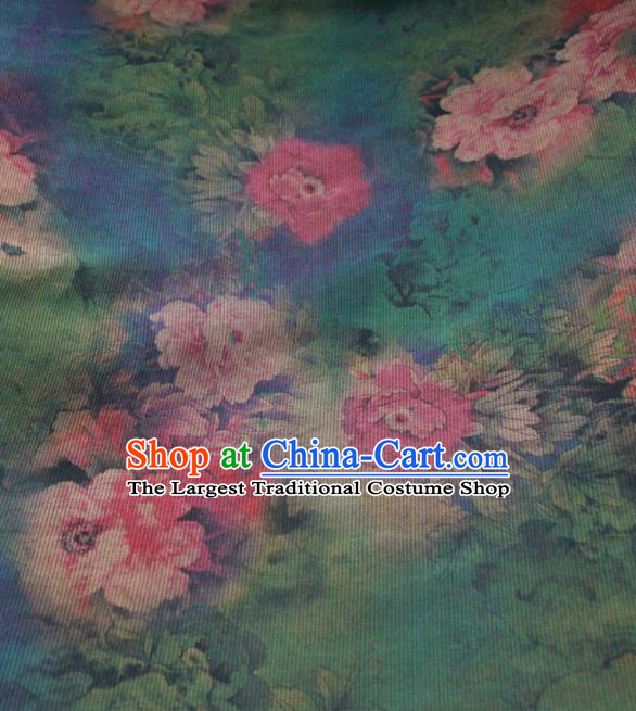 Chinese Traditional Peony Pattern Design Green Satin Watered Gauze Brocade Fabric Asian Silk Fabric Material