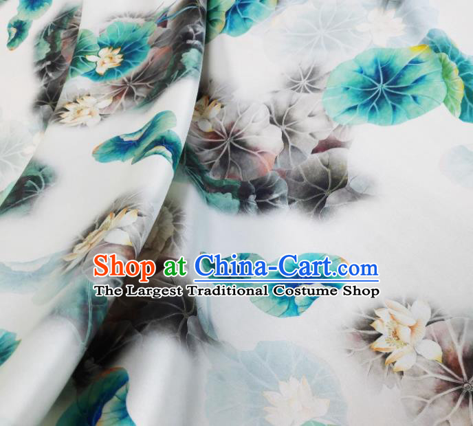 Chinese Traditional Lotus Pattern Design White Satin Watered Gauze Brocade Fabric Asian Silk Fabric Material