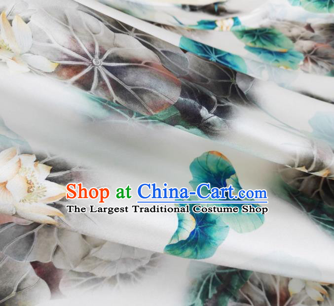 Chinese Traditional Lotus Pattern Design White Satin Watered Gauze Brocade Fabric Asian Silk Fabric Material
