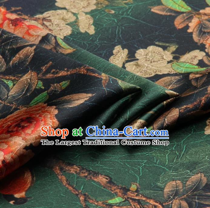 Chinese Traditional Peony Flowers Pattern Design Green Satin Watered Gauze Brocade Fabric Asian Silk Fabric Material