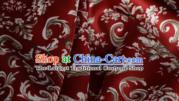 Chinese Traditional Dandelion Pattern Design Red Satin Watered Gauze Brocade Fabric Asian Silk Fabric Material