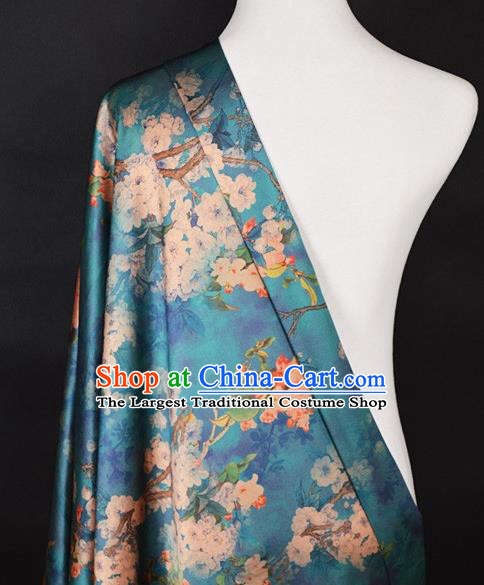 Chinese Traditional Pear Flowers Pattern Design Green Satin Watered Gauze Brocade Fabric Asian Silk Fabric Material