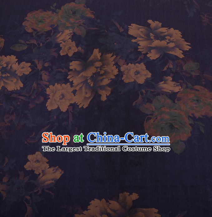 Traditional Chinese Satin Classical Peony Flowers Pattern Design Purple Watered Gauze Brocade Fabric Asian Silk Fabric Material