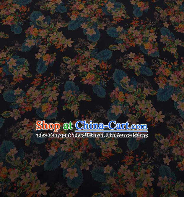 Traditional Chinese Satin Classical Flowers Pattern Design Black Watered Gauze Brocade Fabric Asian Silk Fabric Material