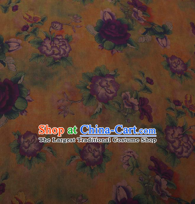 Traditional Chinese Satin Classical Purple Peony Pattern Design Watered Gauze Brocade Fabric Asian Silk Fabric Material