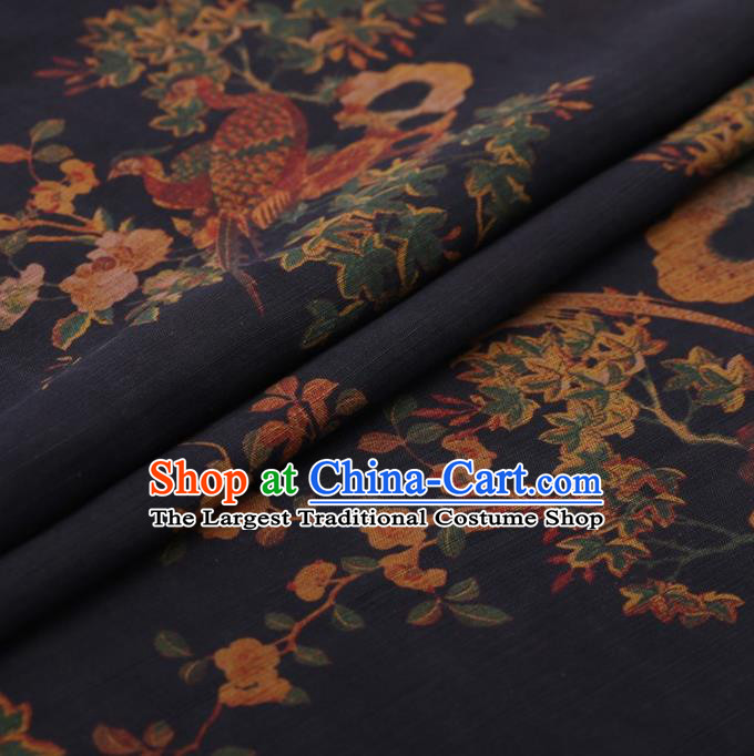 Traditional Chinese Satin Classical Phoenix Pattern Design Navy Watered Gauze Brocade Fabric Asian Silk Fabric Material