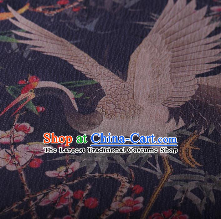 Traditional Chinese Satin Classical Wintersweet Crane Pattern Design Navy Watered Gauze Brocade Fabric Asian Silk Fabric Material