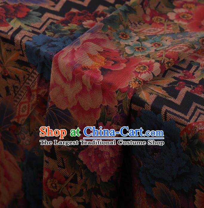Traditional Chinese Satin Classical Peony Pattern Design Watered Gauze Brocade Fabric Asian Silk Fabric Material