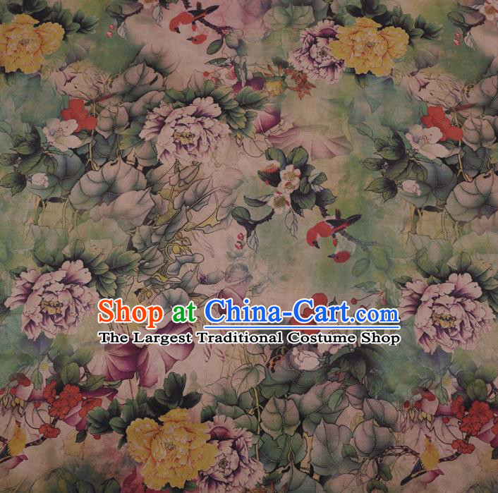 Chinese Traditional Peony Flowers Pattern Design Satin Watered Gauze Brocade Fabric Asian Silk Fabric Material