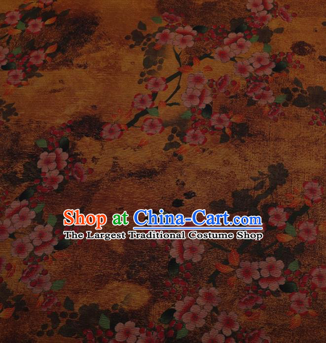 Traditional Chinese Classical Peach Flowers Pattern Design Yellow Satin Watered Gauze Brocade Fabric Asian Silk Fabric Material