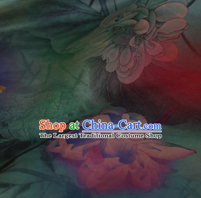 Traditional Chinese Classical Lotus Bird Pattern Design Satin Watered Gauze Brocade Fabric Asian Silk Fabric Material
