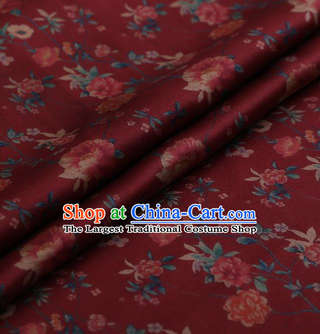 Traditional Chinese Classical Changmi Pattern Design Red Satin Watered Gauze Brocade Fabric Asian Silk Fabric Material
