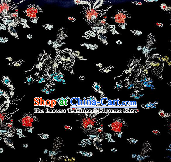 Chinese Classical Dragon Phoenix Pattern Design Black Brocade Asian Traditional Hanfu Silk Fabric Tang Suit Fabric Material