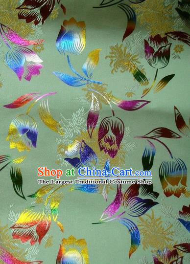 Chinese Classical Gilding Tulip Pattern Design Green Brocade Asian Traditional Hanfu Silk Fabric Tang Suit Fabric Material