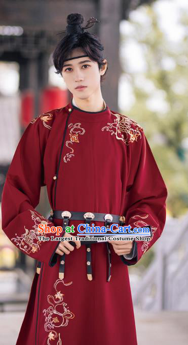 Traditional Chinese Tang Dynasty Imperial Bodyguard Embroidered Hanfu Robe Ancient Drama Swordsman Historical Costume for Men