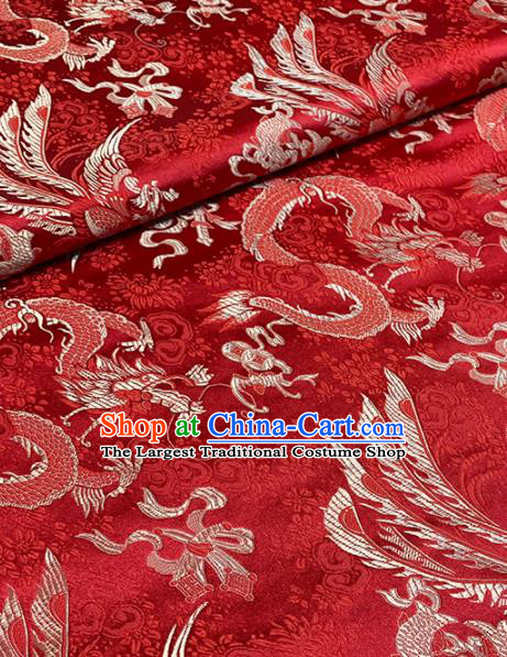Chinese Classical Auspicious Dragon Pattern Design Red Brocade Asian Traditional Hanfu Silk Fabric Tang Suit Fabric Material