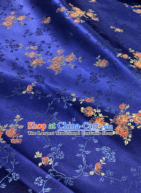 Chinese Classical Peony Flowers Pattern Design Royalblue Brocade Asian Traditional Hanfu Silk Fabric Tang Suit Fabric Material