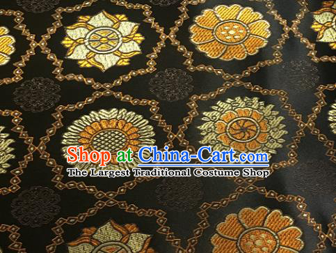 Chinese Classical Galsang Flower Pattern Design Black Brocade Drapery Asian Traditional Tang Suit Silk Fabric Material