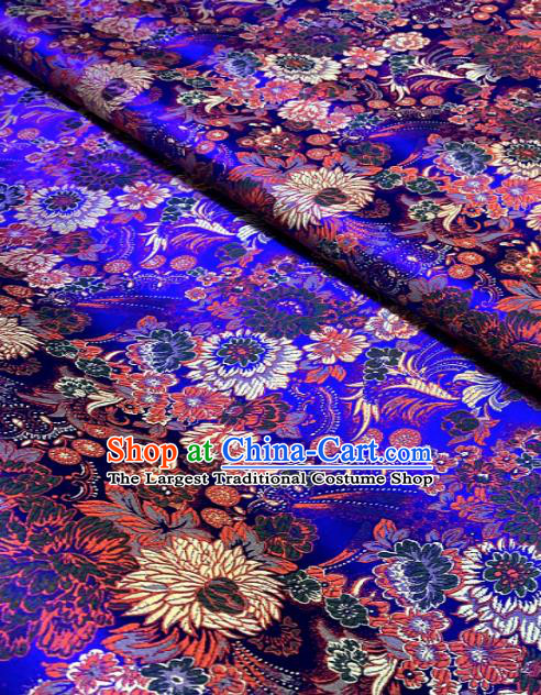 Chinese Classical Satin Chrysanthemum Pattern Design Royalblue Brocade Drapery Asian Traditional Tang Suit Silk Fabric Material